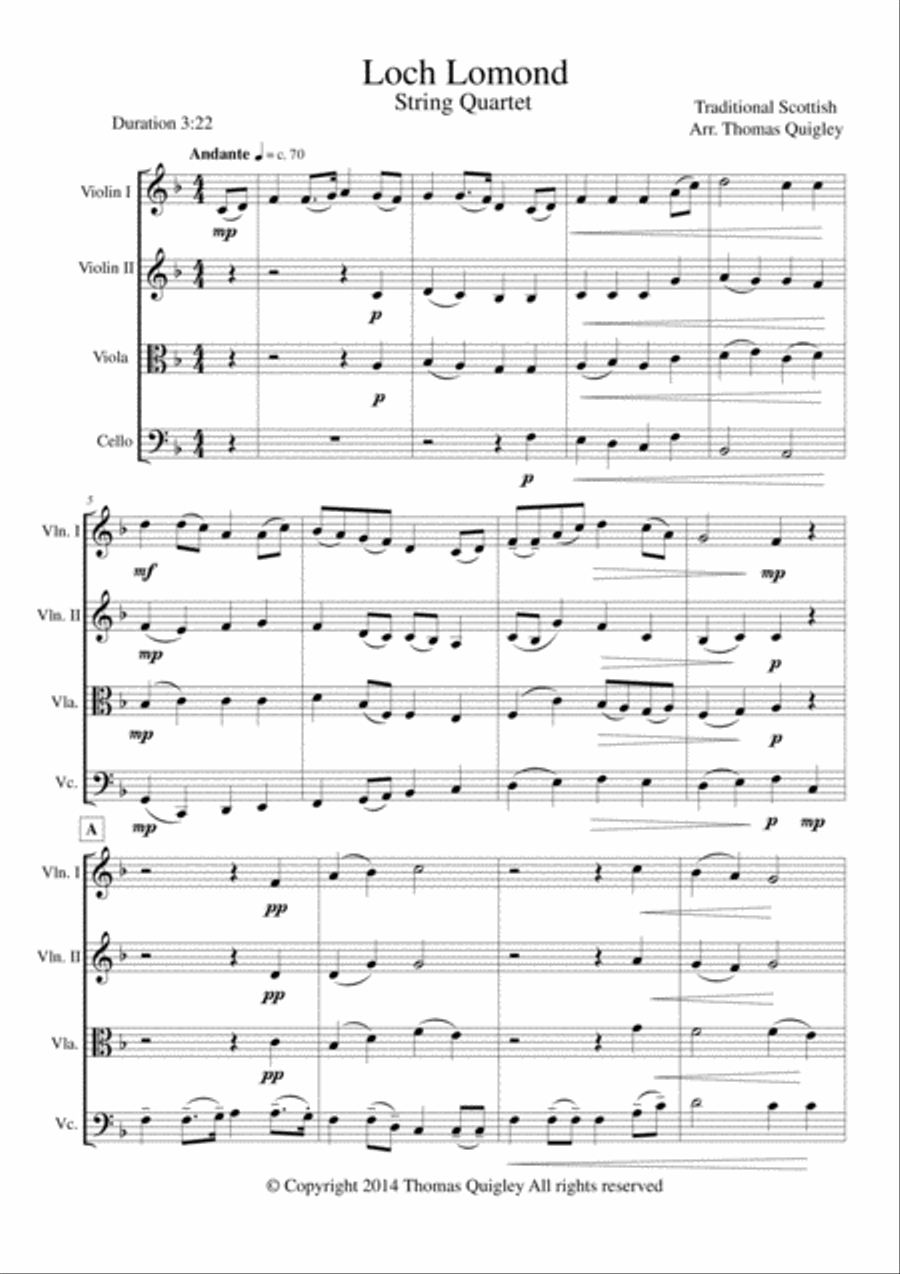 Loch Lomond String Quartet scores gallery preview page 1