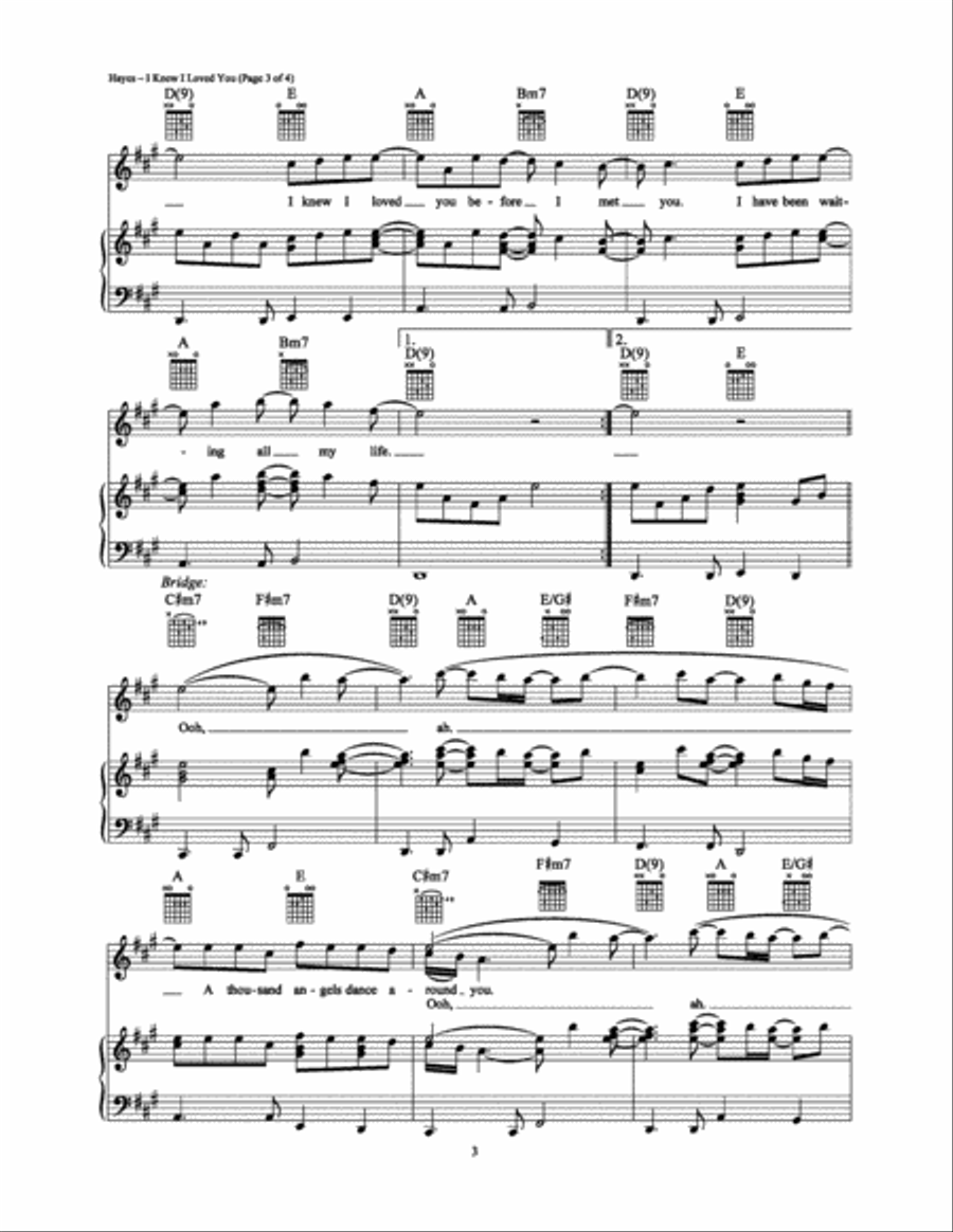 I Knew I Loved You Piano, Vocal, Guitar scores gallery preview page 3