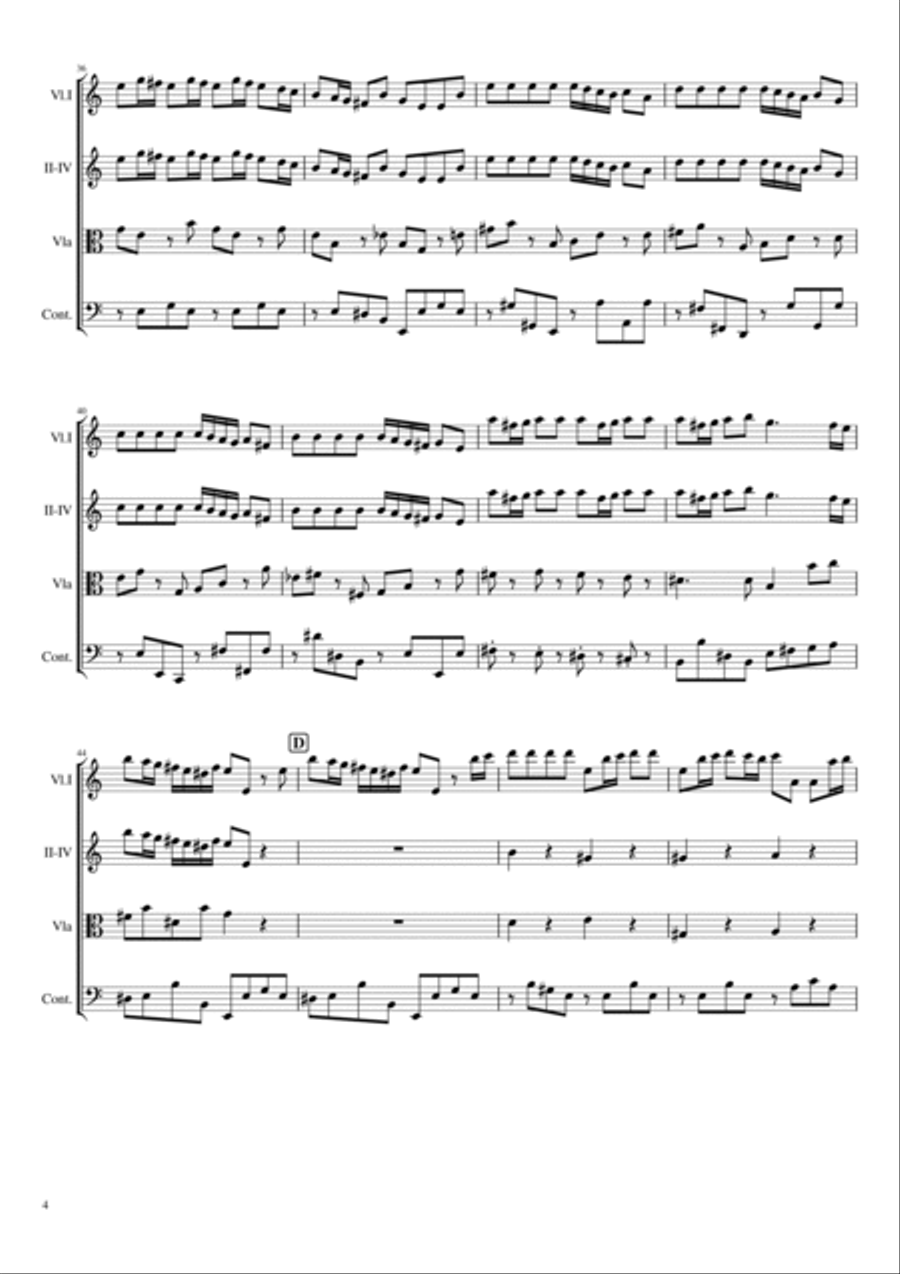 Vivaldi - Violin Concerto in A minor, RV 356 Op.3 No.6 L`Estro Armonico For String Quartet Original String Quartet scores gallery preview page 4