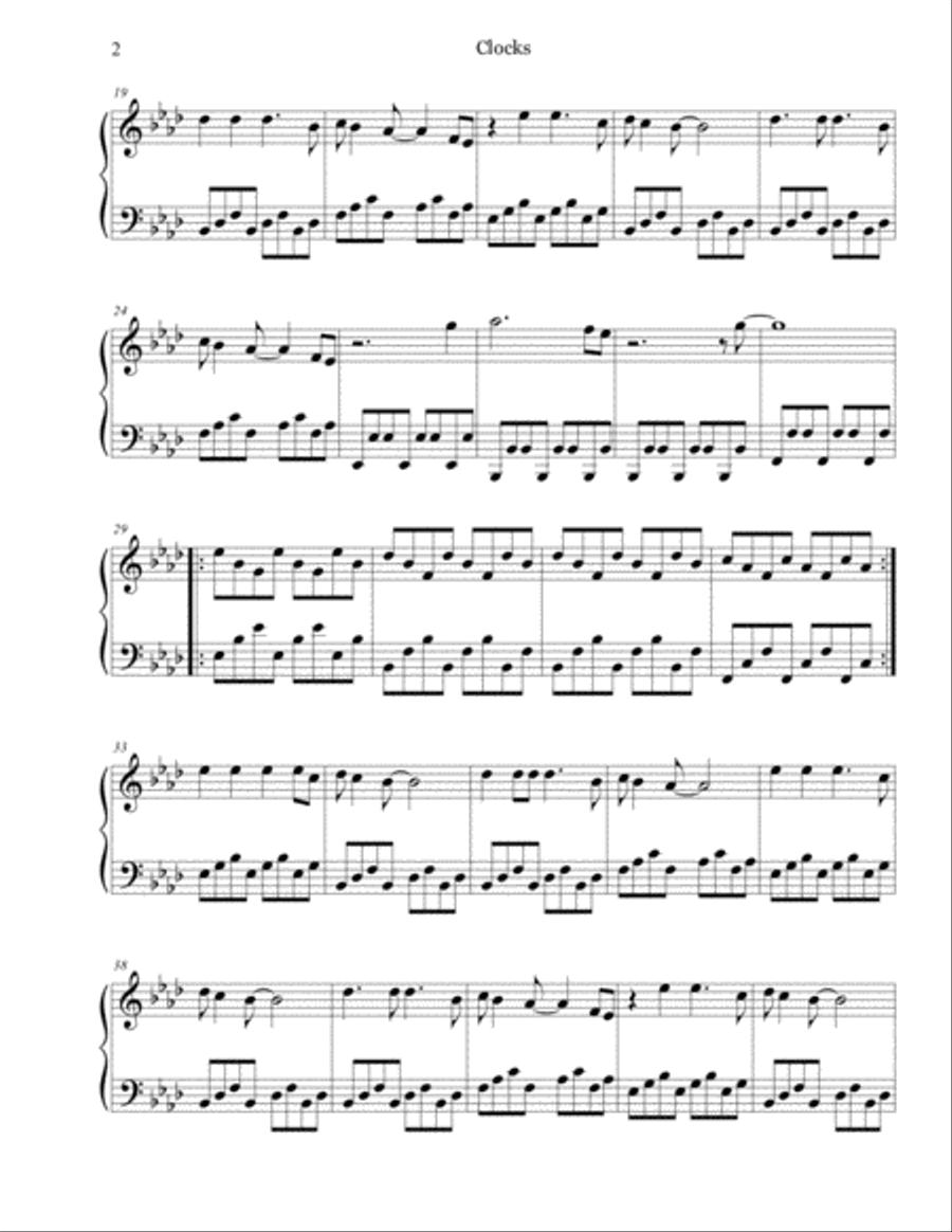 Clocks Clocks Piano Solo scores gallery preview page 2