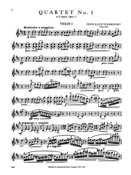 Quartet No. 1 In D Major, Opus 11 (With Andante Cantabile)
