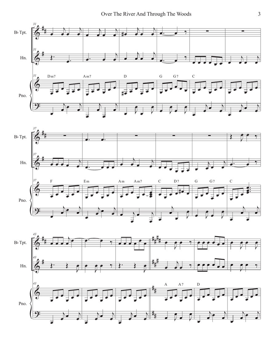 Over The River And Through The Woods (Duet for Bb-Trumpet and French Horn) Brass Duet scores gallery preview page 3