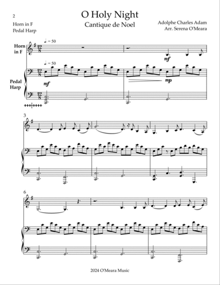 O Holy Night, Duet for Horn in F & Pedal Harp