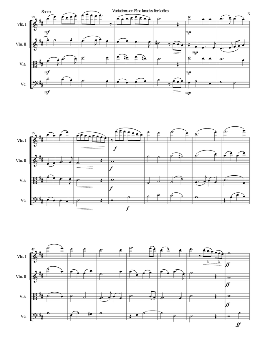 Fine knacks for ladies (with variations) - for string quartet String Quartet scores gallery preview page 3
