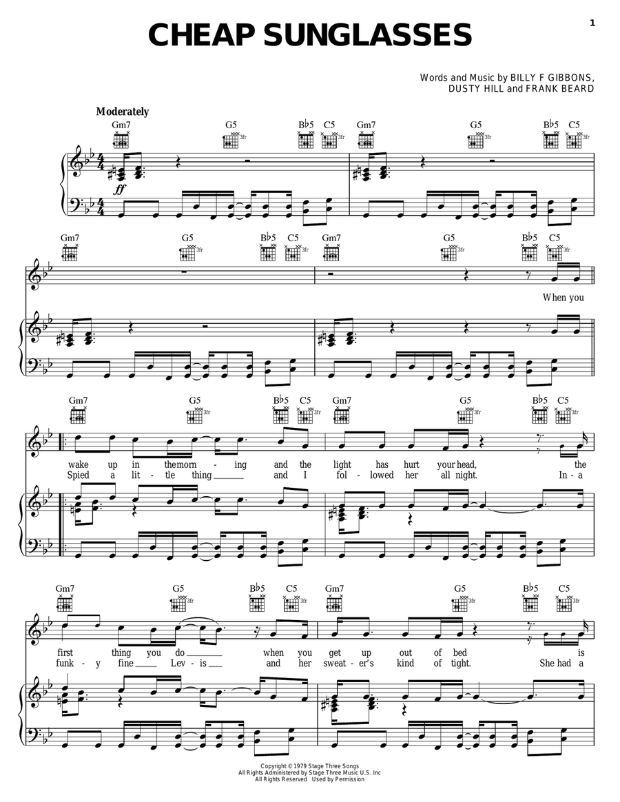 Cheap Sunglasses Cheap Sunglasses Piano, Vocal, Guitar scores gallery preview page 1