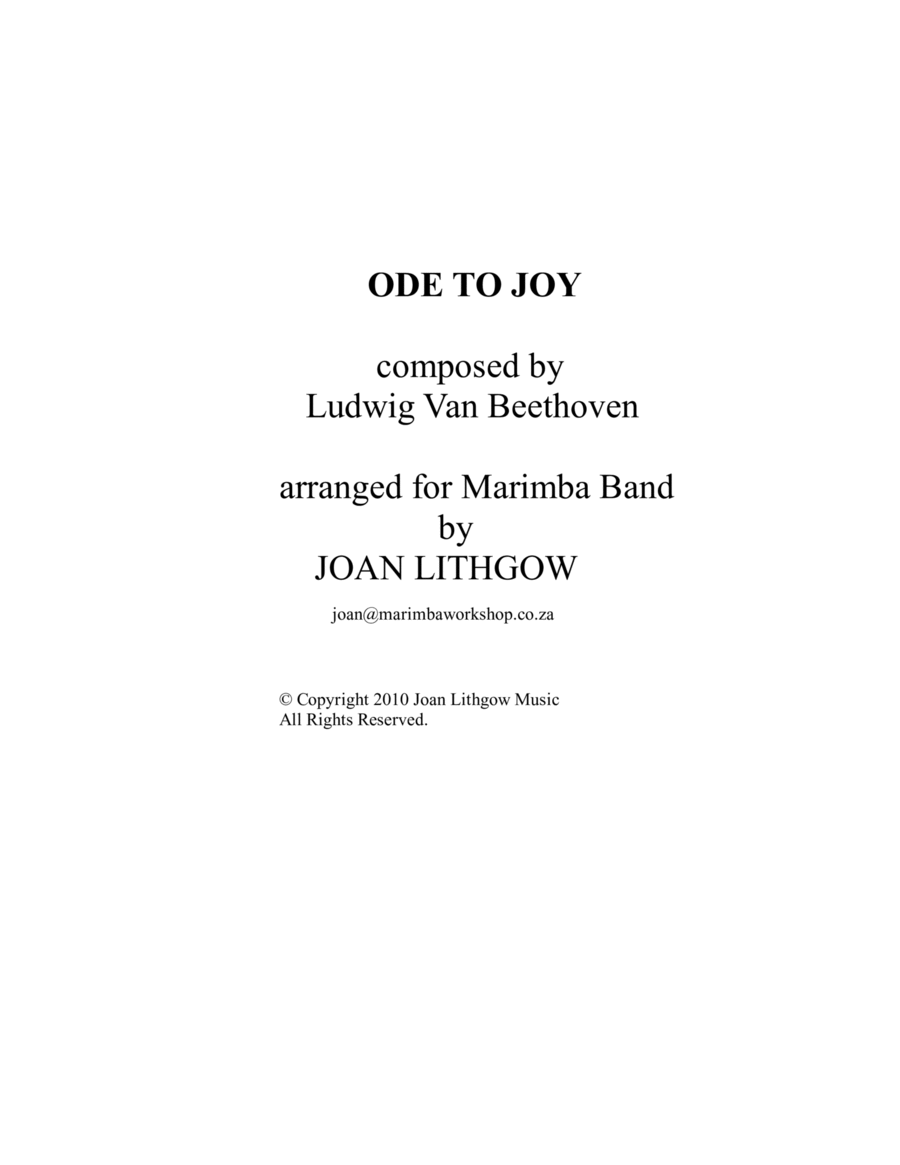 Ode to Joy (from Beethoven's 9th Symphony) for Marimba Band - Score Only Percussion Ensemble scores gallery preview page 1
