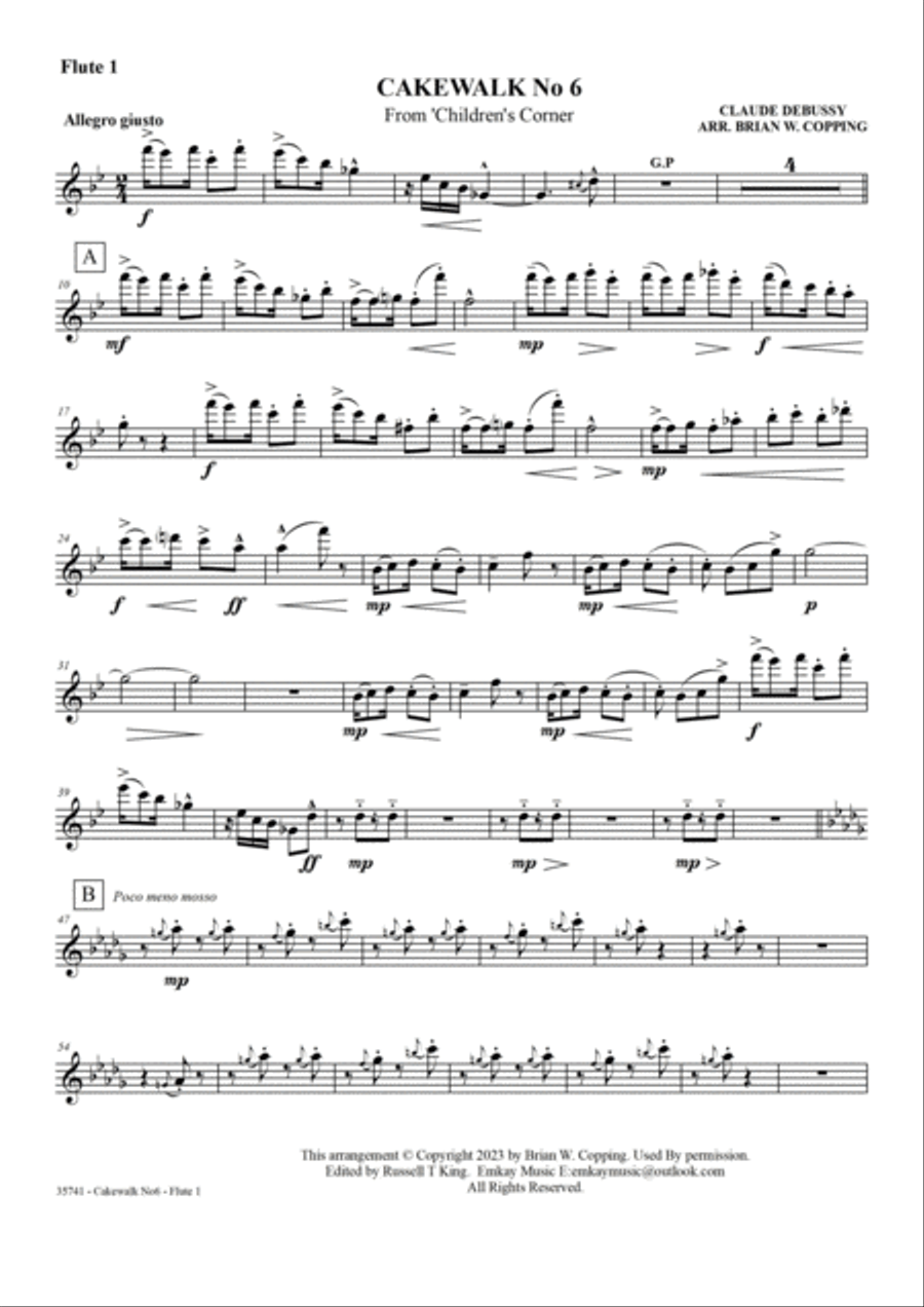 CAKEWALK NO6 FROM CHILDREN'S CORNER - FLUTE QUARTET Flute Quartet scores gallery preview page 6