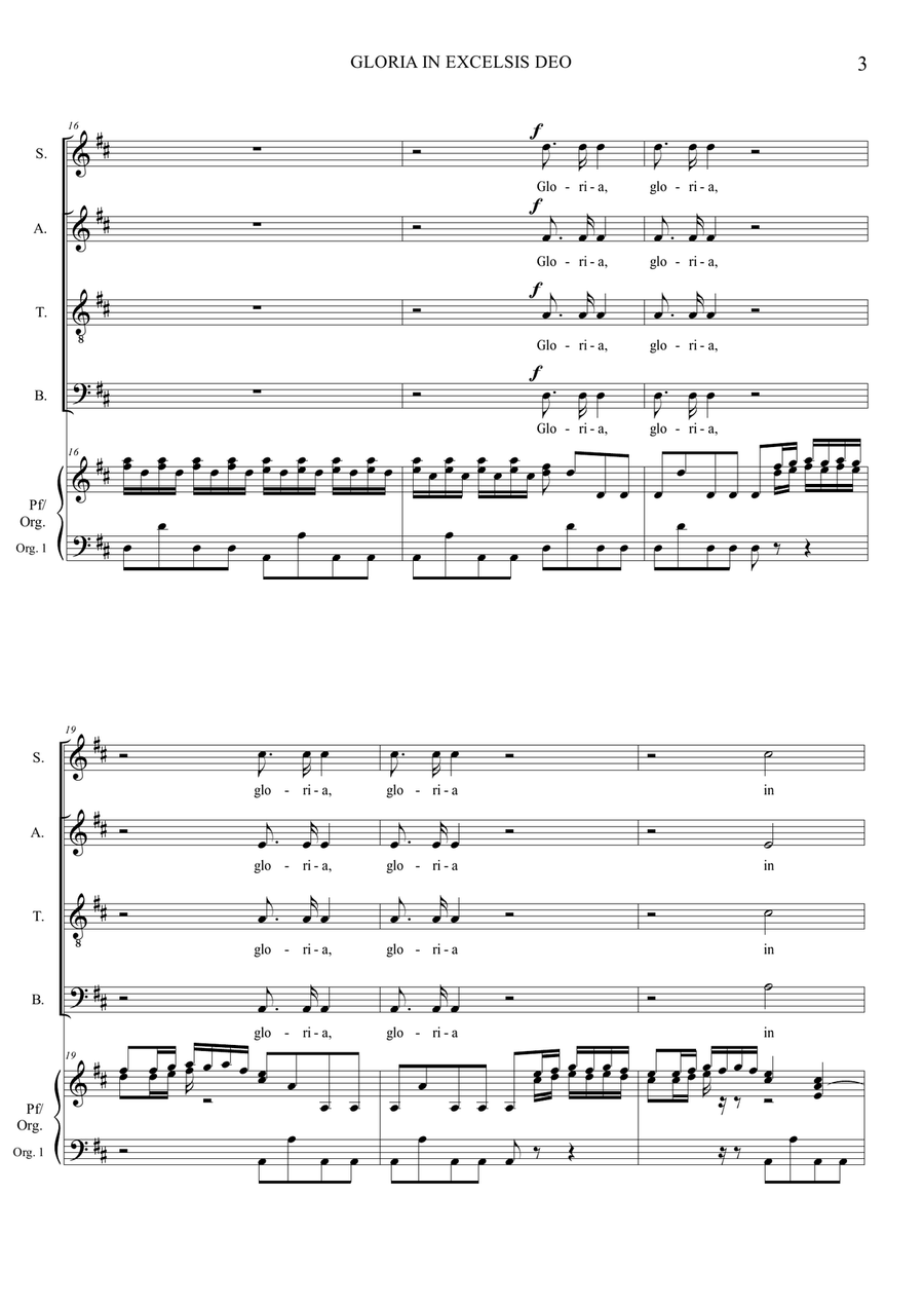 GLORIA - RV 589 - by Vivaldi - Full score - Arr. for SATB Choir and Piano/Organ - With Part of Orga 4-Part scores gallery preview page 3