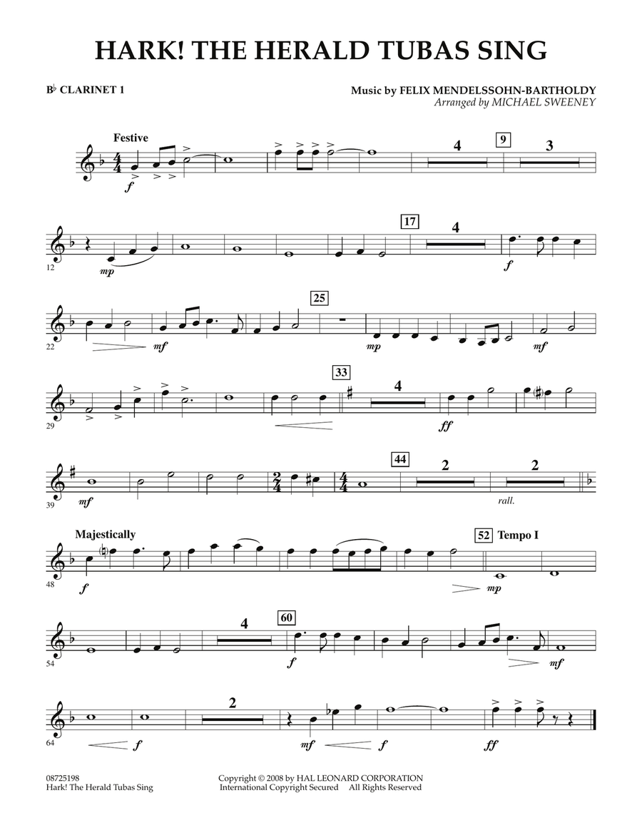 Hark! The Herald Tubas Sing - Bb Clarinet 1 Concert Band scores gallery preview page 1