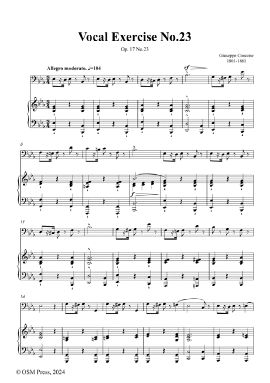 G. Concone-Vocal Exercise No.23,for Contralto(or Bass) and Piano Piano scores gallery preview page 2
