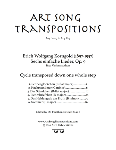 Sechs einfache Lieder, Op. 9 (Transposed down one whole step)