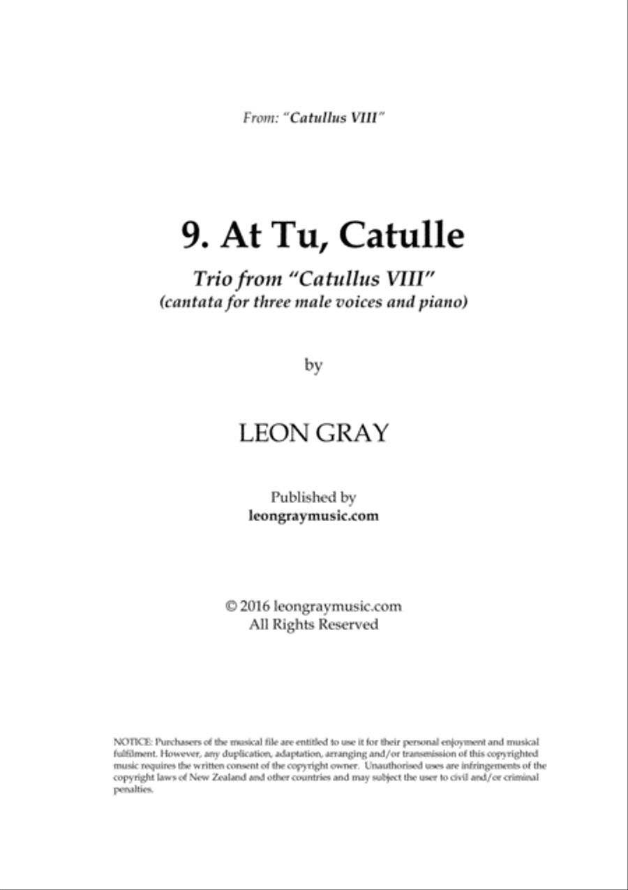 At Tu, Catulle, from trio cantata 'Catullus VIII' 3-Part scores gallery preview page 1