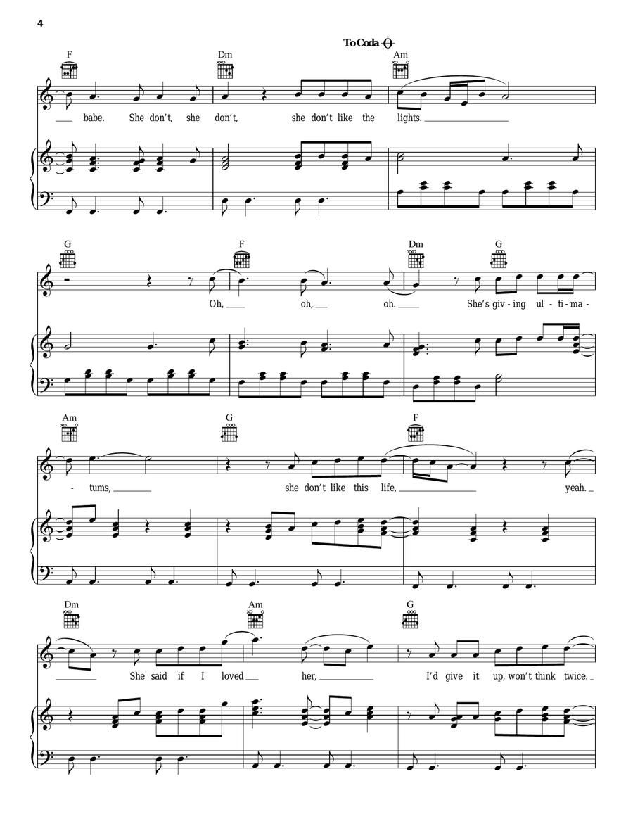 She Don't Like The Lights Piano, Vocal, Guitar scores gallery preview page 4