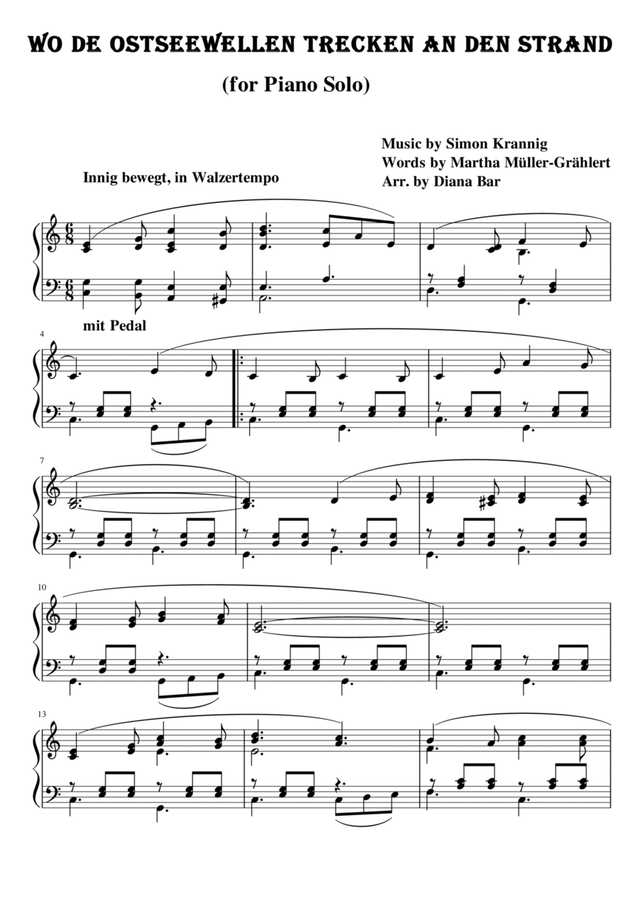Wo de Ostseewellen trecken an der Strand Piano Solo scores gallery preview page 1