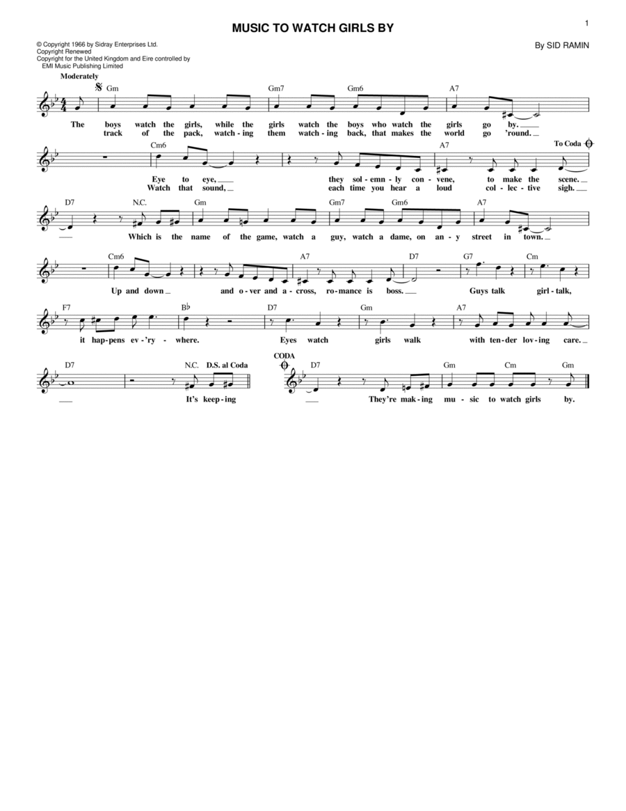 Music To Watch Girls By Music To Watch Girls By Electric Guitar scores gallery preview page 1