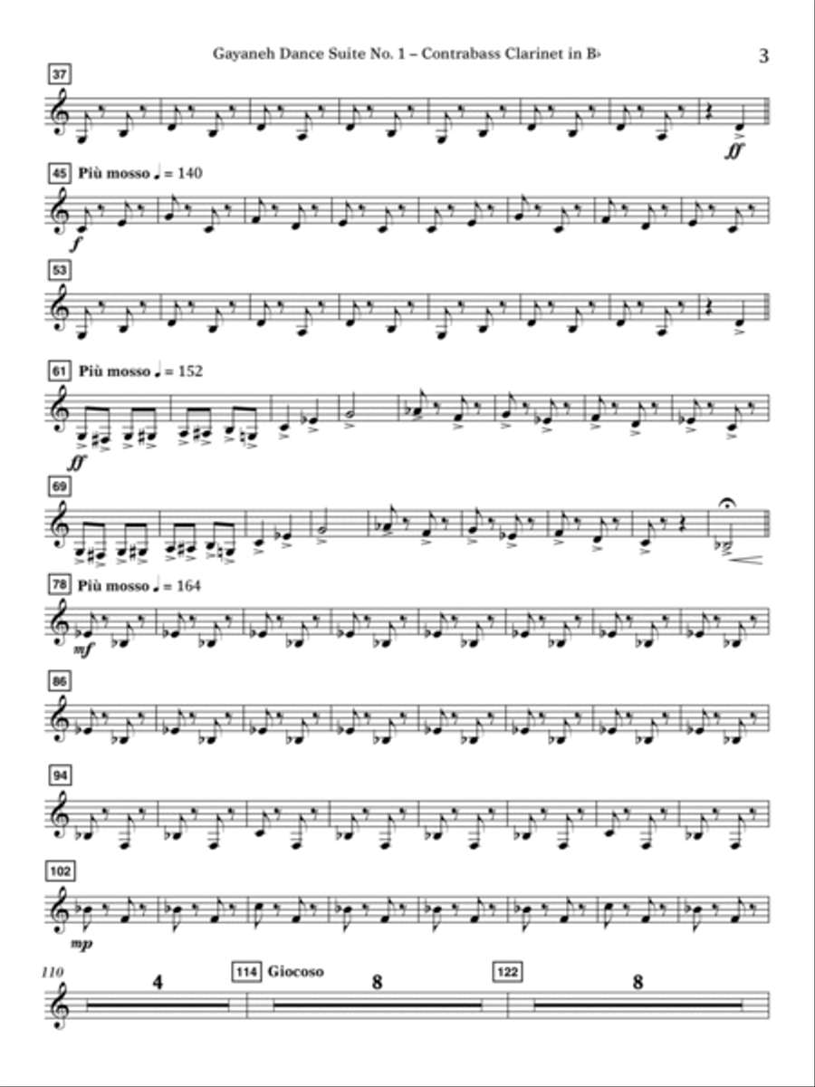 Gayenah Dance Suite No. 1 (Excerpts) (arr. Kenneth Snoeck) - Bb Contra Bass Clarinet Concert Band scores gallery preview page 3