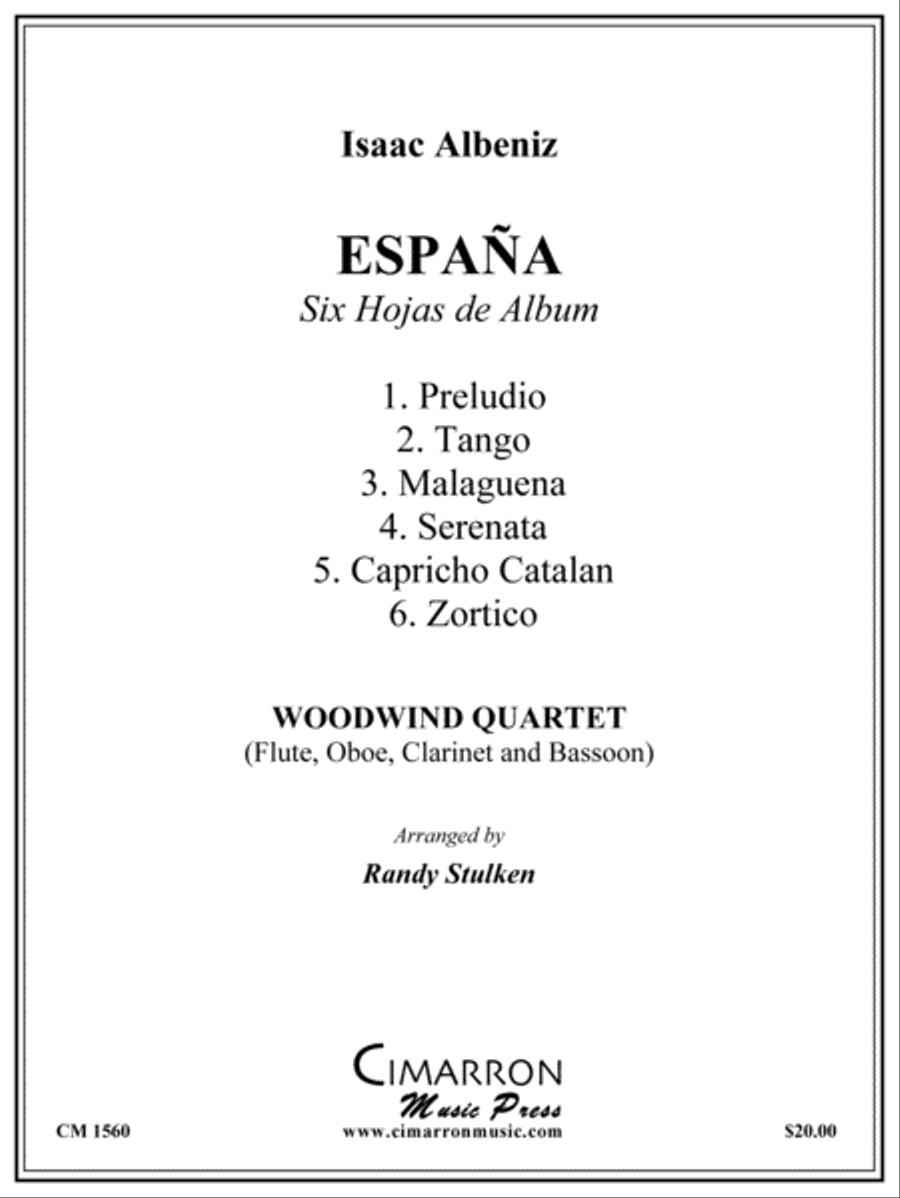 Espana (Six Hojas de Album) Woodwind Quartet scores gallery preview page 1