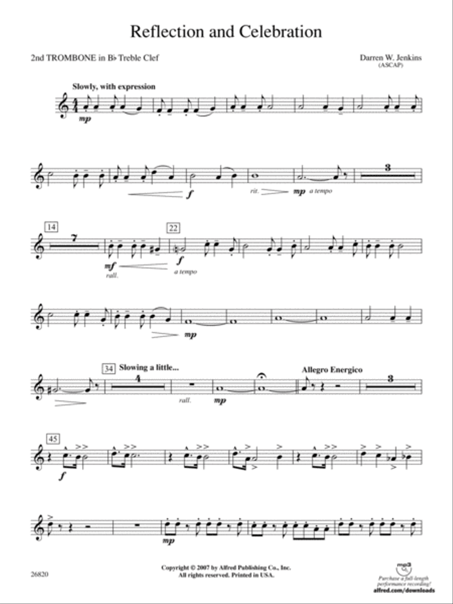 Reflection and Celebration: (World Part) 2nd B-flat Trombone T.C. Concert Band scores gallery preview page 1