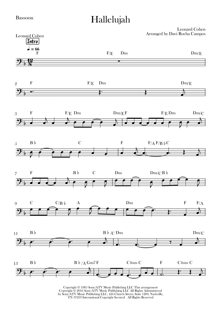 Hallelujah Bassoon Solo scores gallery preview page 1