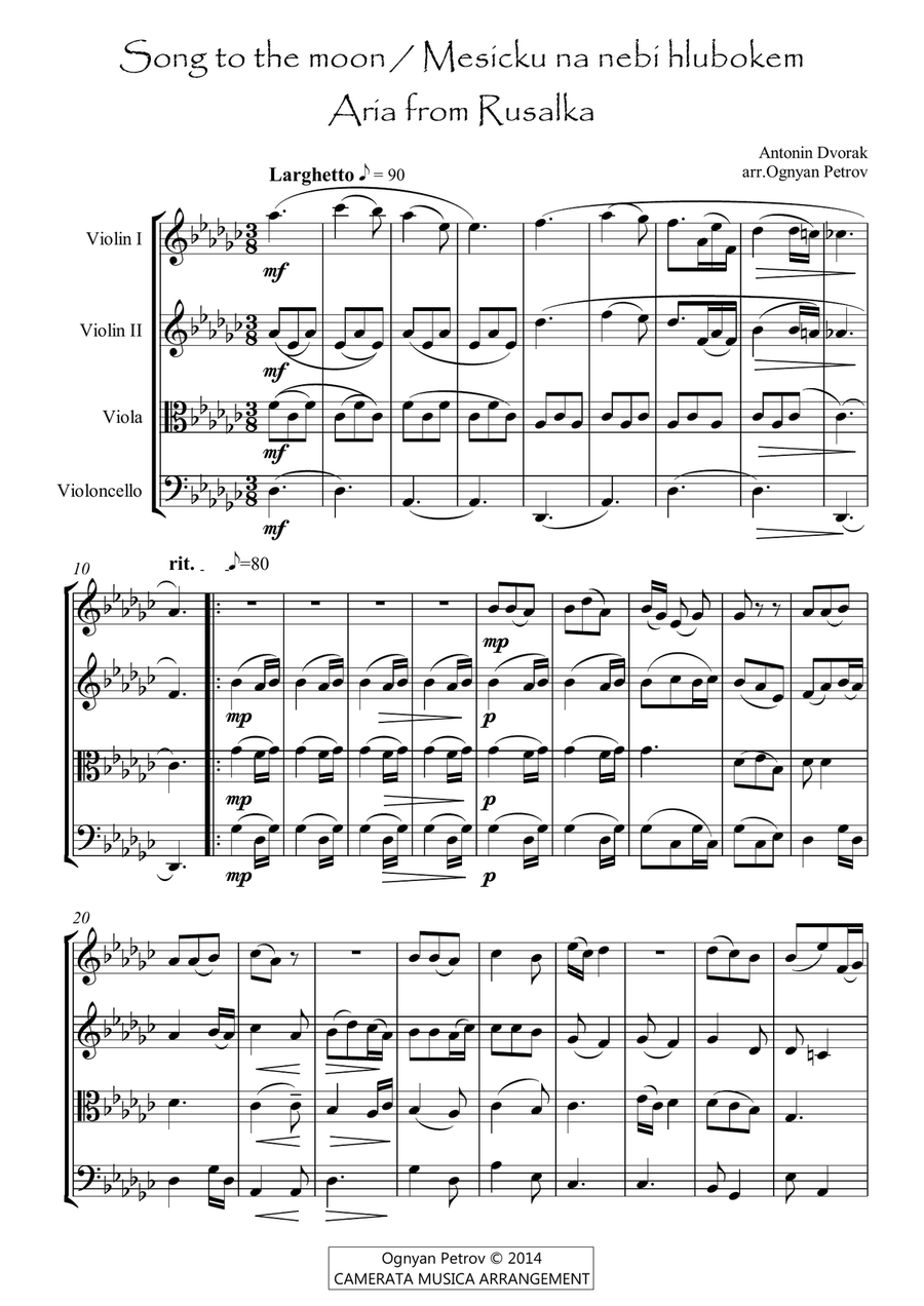 Song to the moon / Mesicku na nebi hlubokem String Quartet scores gallery preview page 1