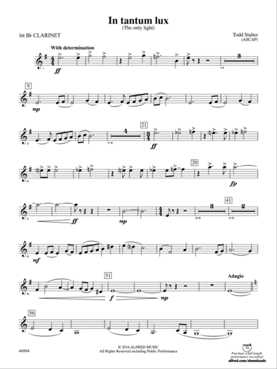 In tantum lux: 1st B-flat Clarinet Concert Band scores gallery preview page 1