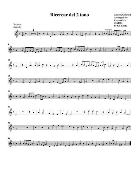 Ricercar del 2 tono (arrangement for 4 recorders)