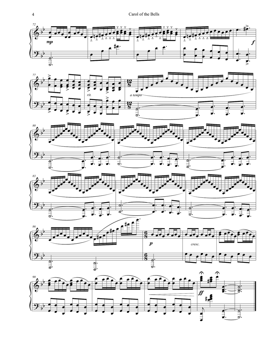 Carol of the Bells Piano (3 different versions) Easy Piano scores gallery preview page 4