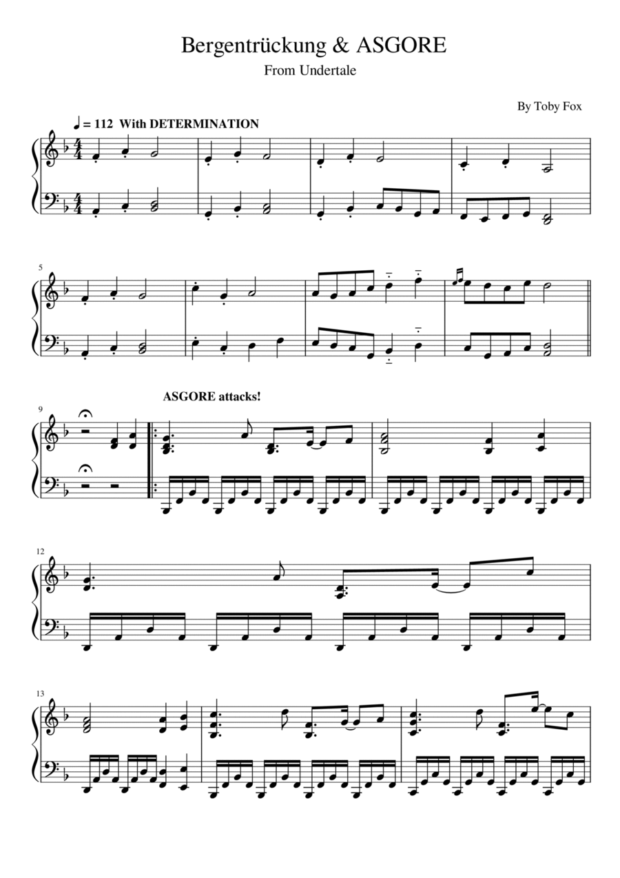 Asgore Piano Solo scores gallery preview page 1