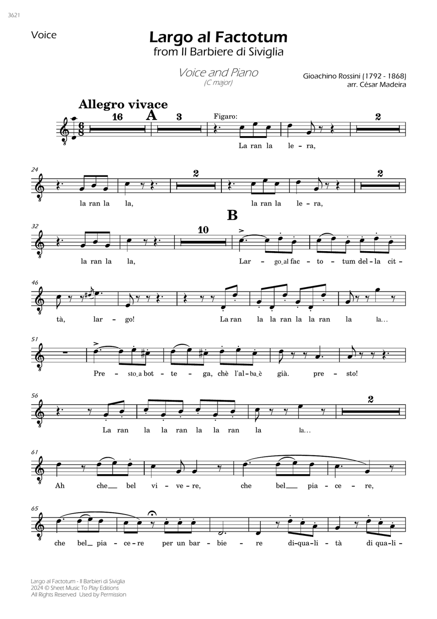 Largo al Factotum - Voice and Piano - C Major (Individual Parts) Piano, Vocal scores gallery preview page 1