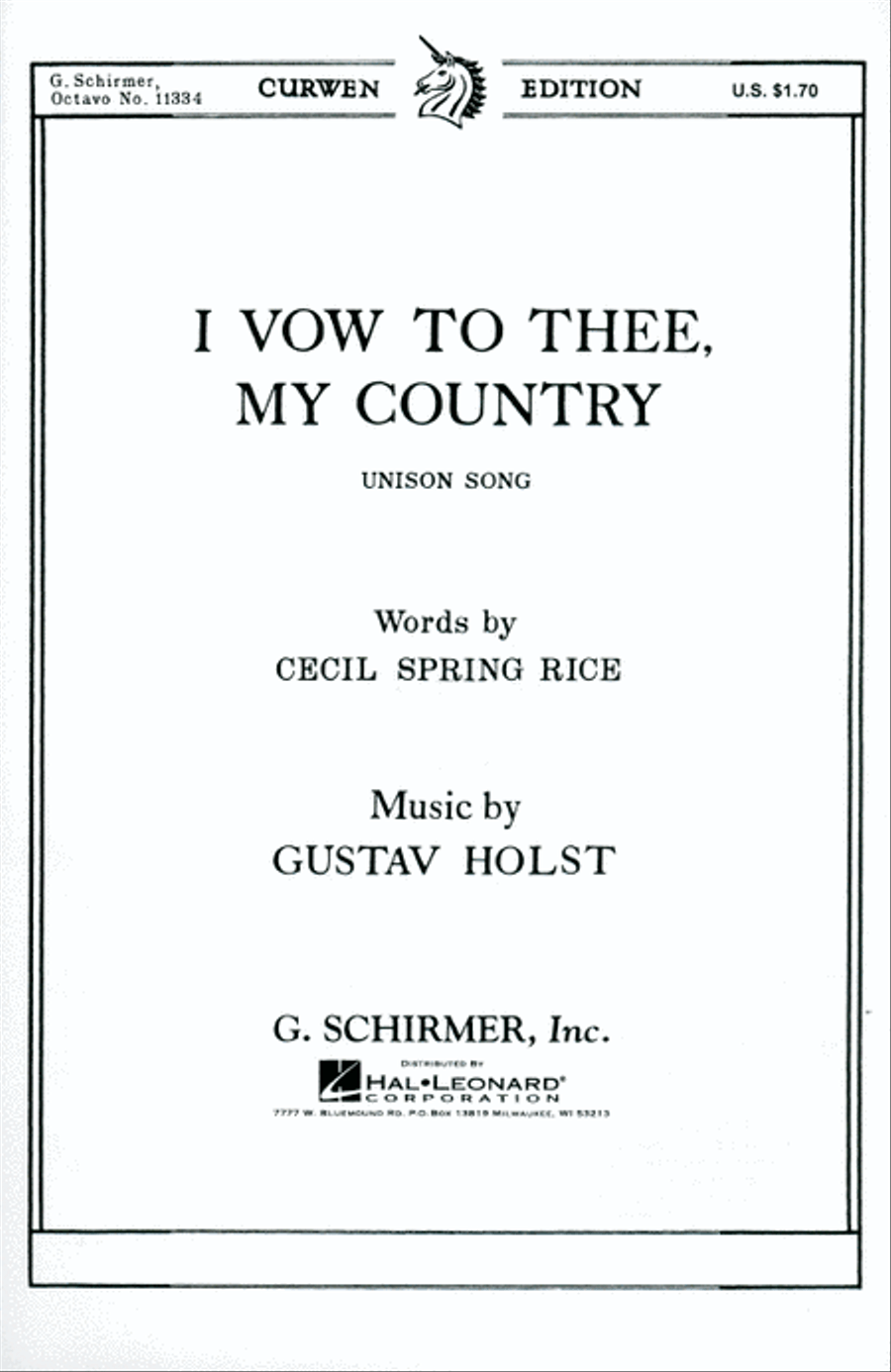 I Vow To Thee My (Unison) Country Unison Choir scores gallery preview page 1