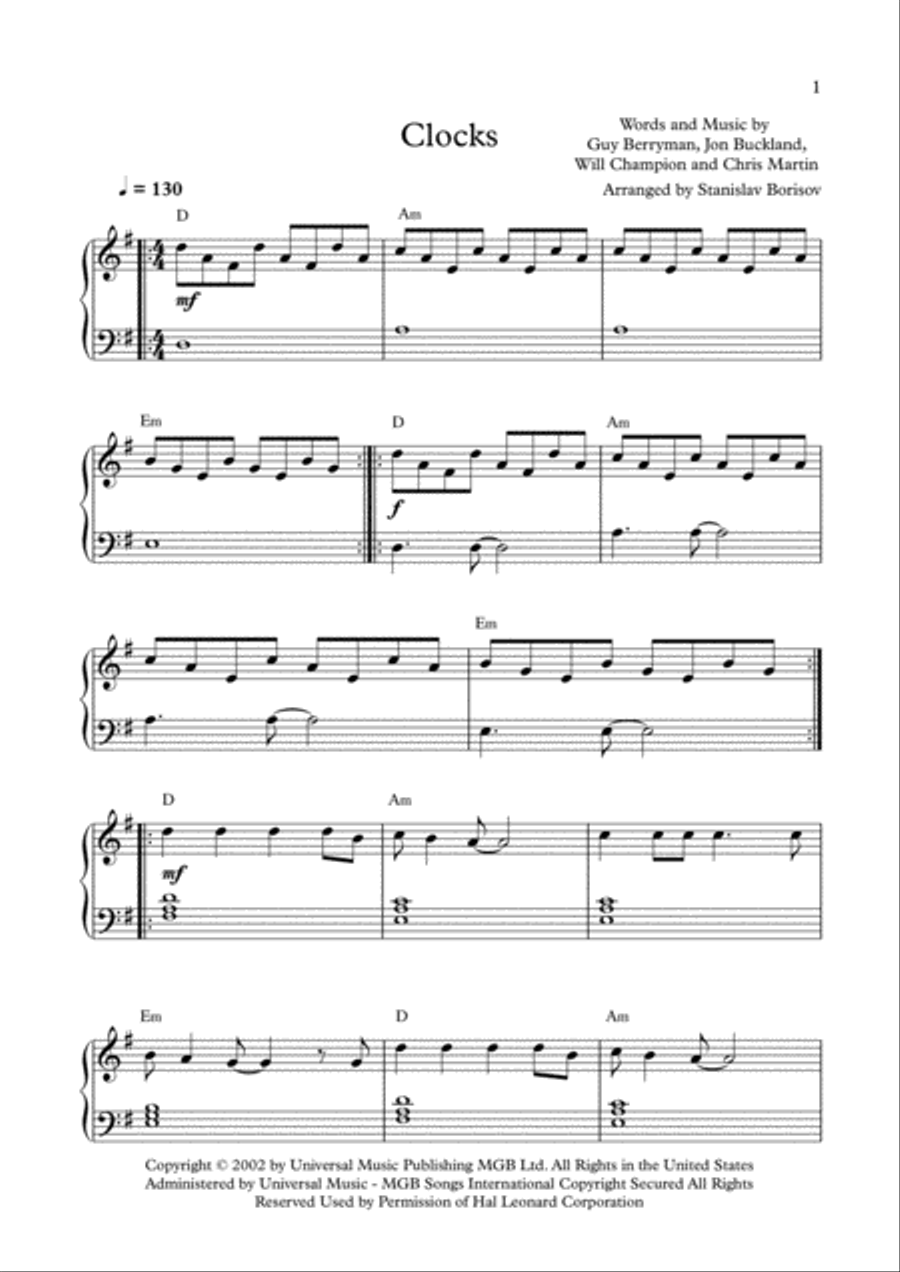 Clocks Easy Piano scores gallery preview page 1