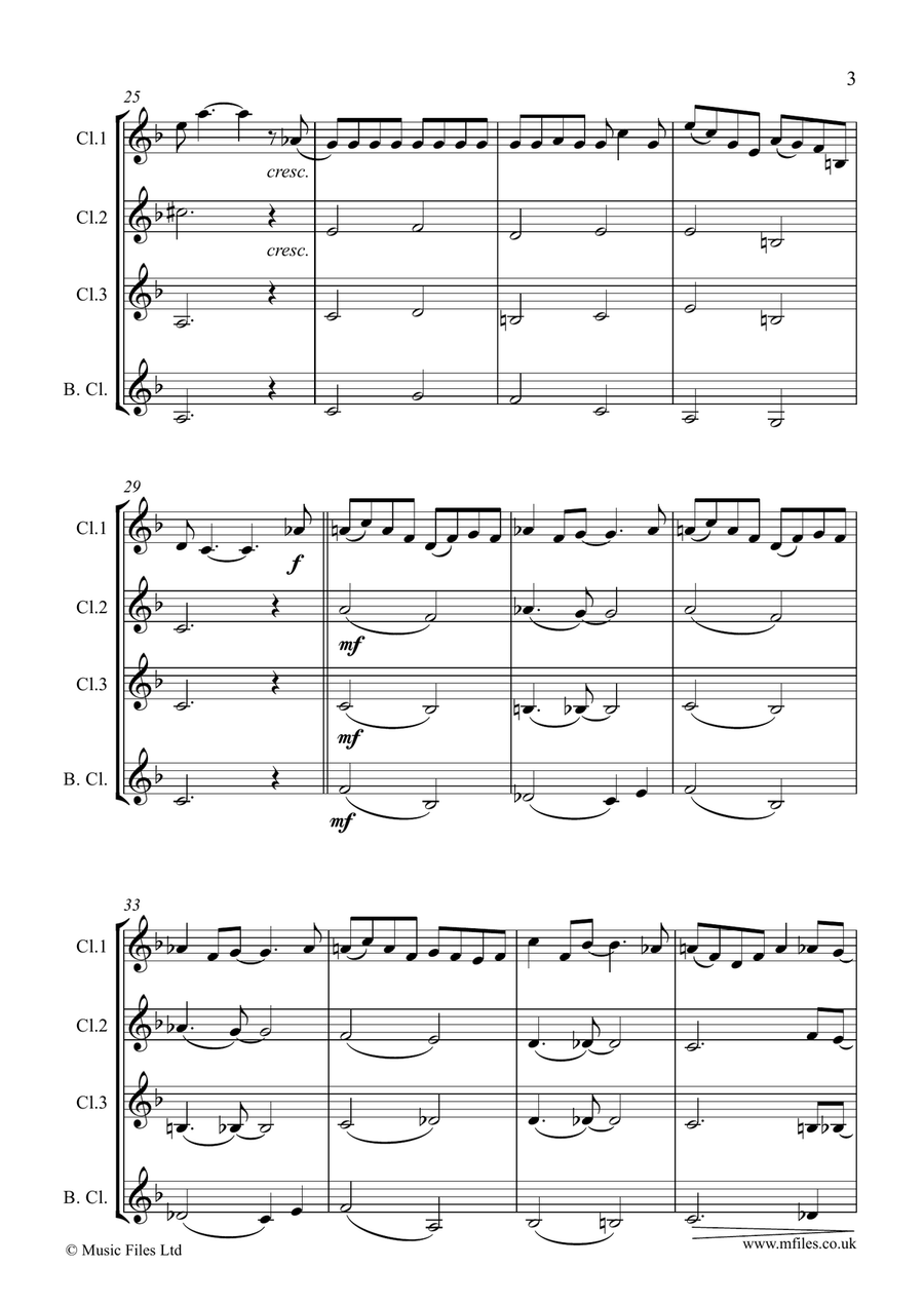 Jazzy Swing Song (for Clarinet Quartet - score & parts) Clarinet Quartet scores gallery preview page 3