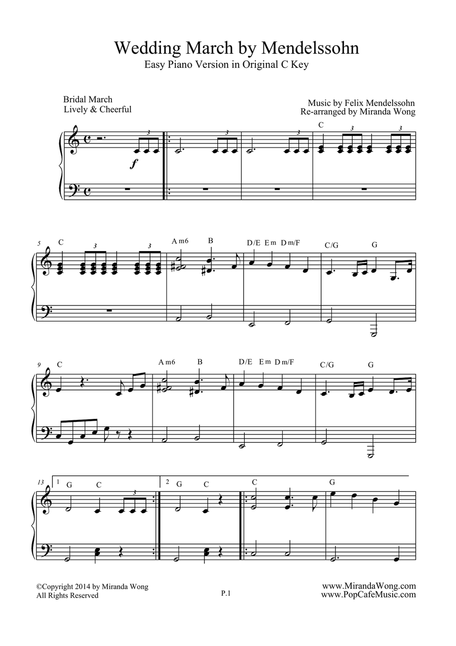 Wedding March by Mendelssohn - Easy Piano Version (With Chords) Wedding March by Mendelssohn - Easy Piano Version (With Chords) Organ Accompaniment scores gallery preview page 2