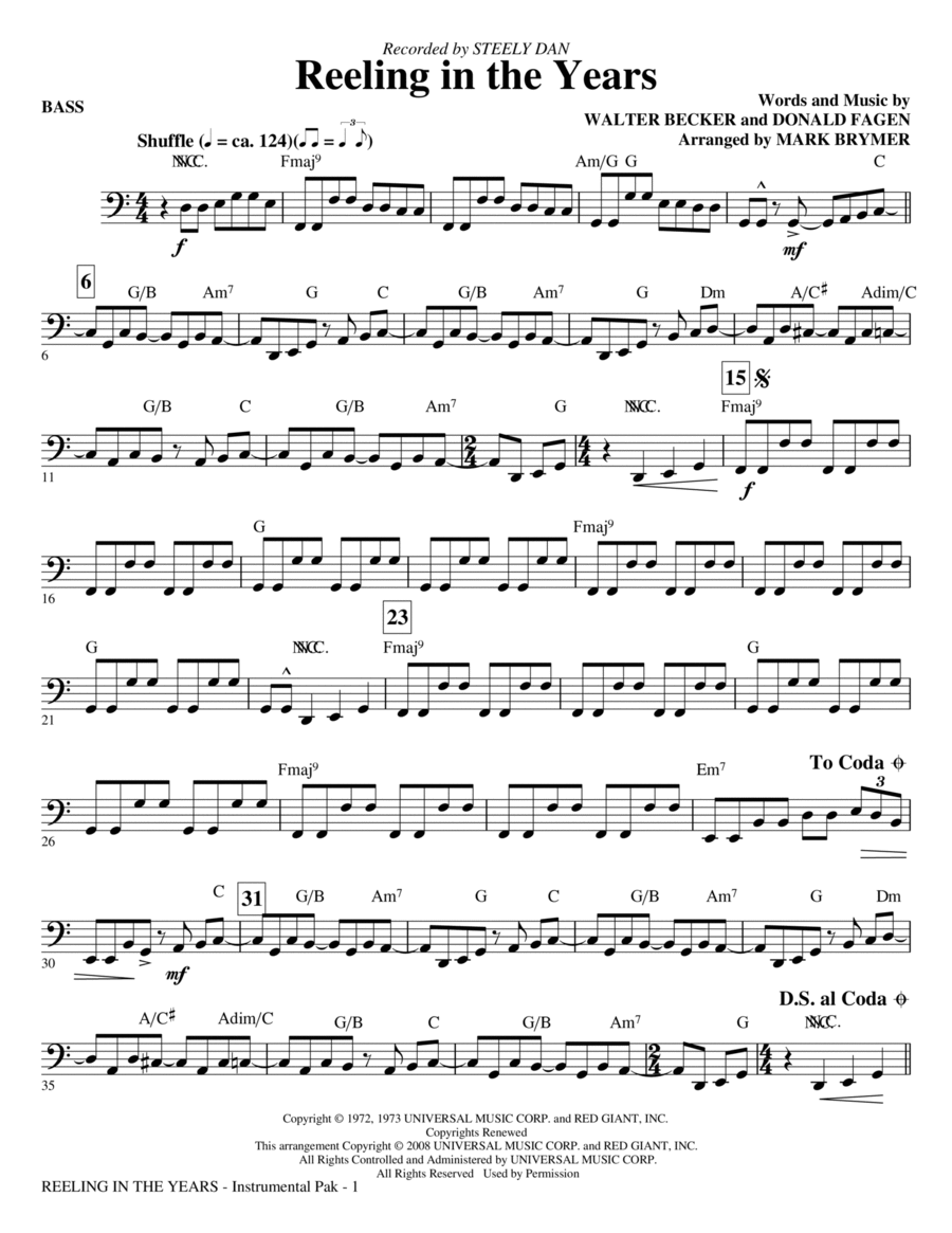 Reeling In The Years - Bass Choir scores gallery preview page 1