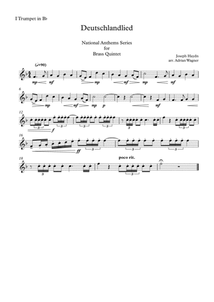 "Deutschlandlied" (National Anthem of Germany) Brass Quintet arr. Adrian Wagner image number null