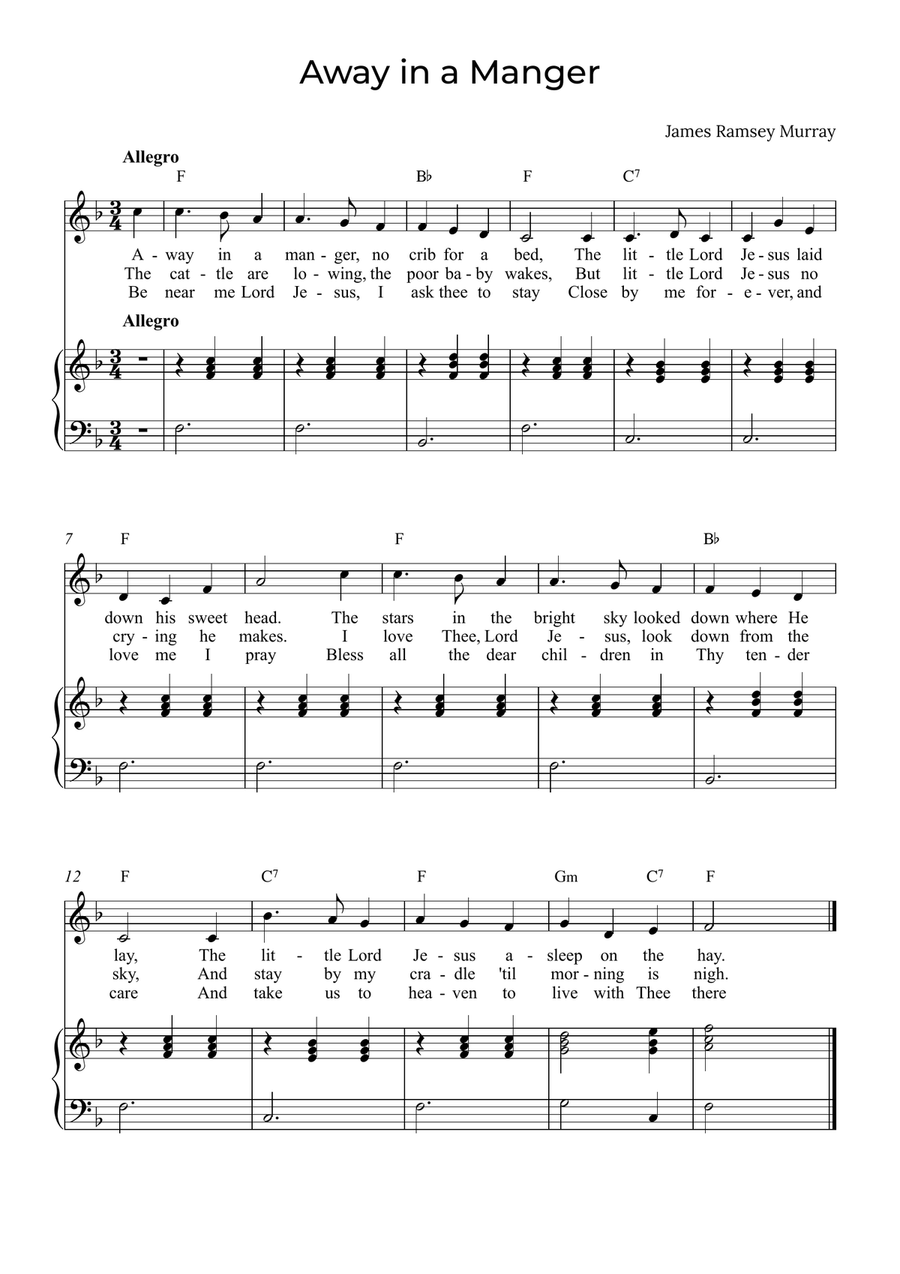 Away in a Manger - Alto with chords in F image number null