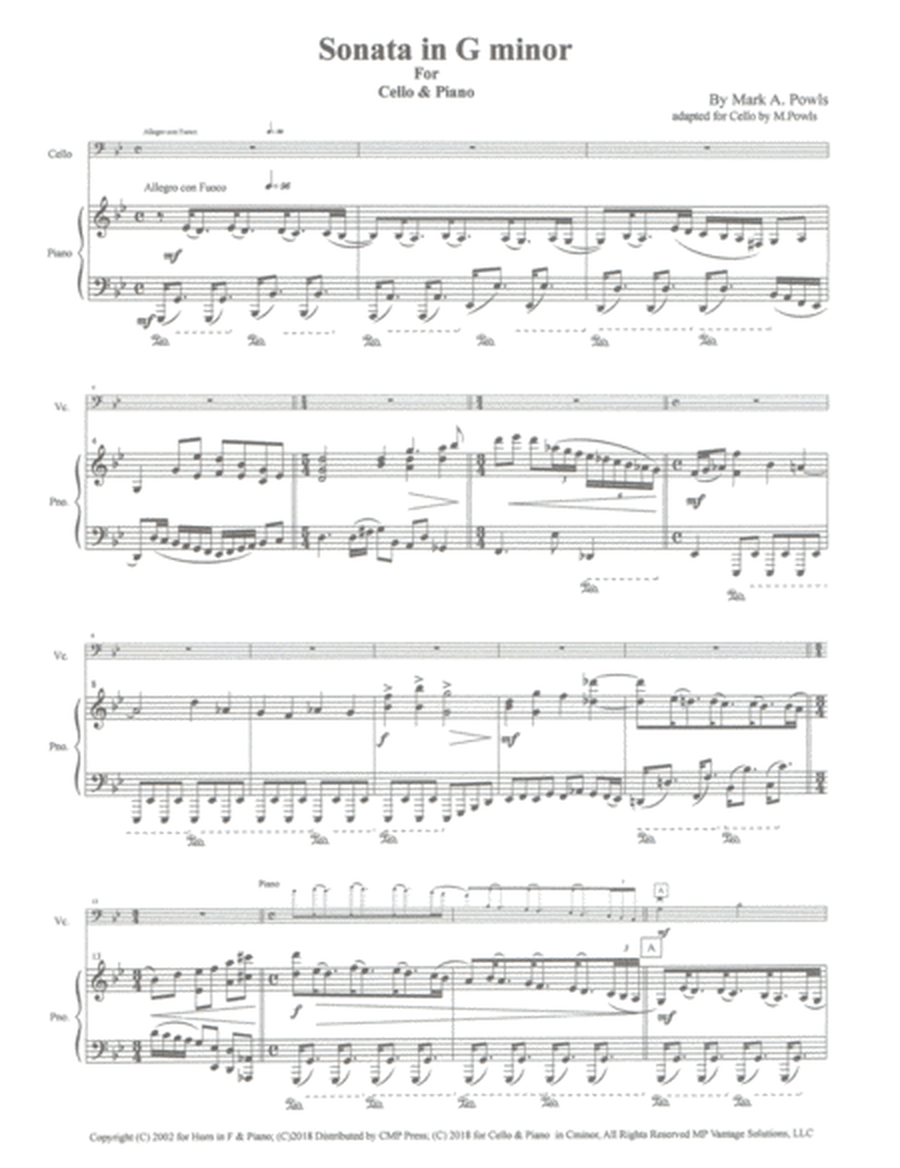 Sonata in G minor For Cello & Piano image number null