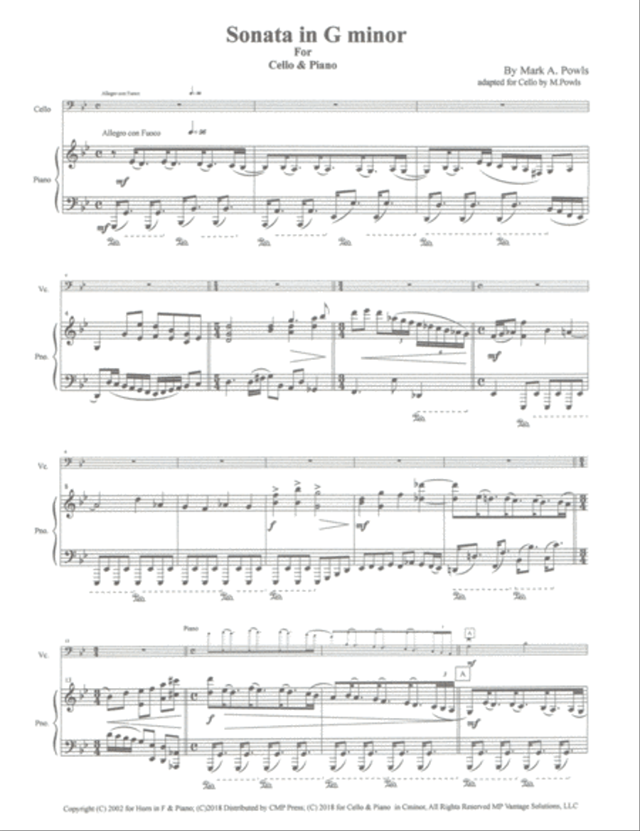 Sonata in G minor For Cello & Piano Piano scores gallery preview page 2