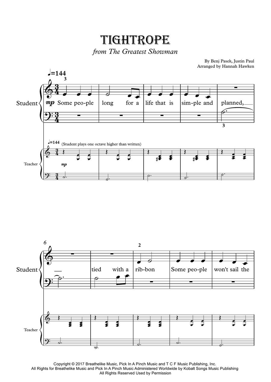 Tightrope Easy Piano scores gallery preview page 1