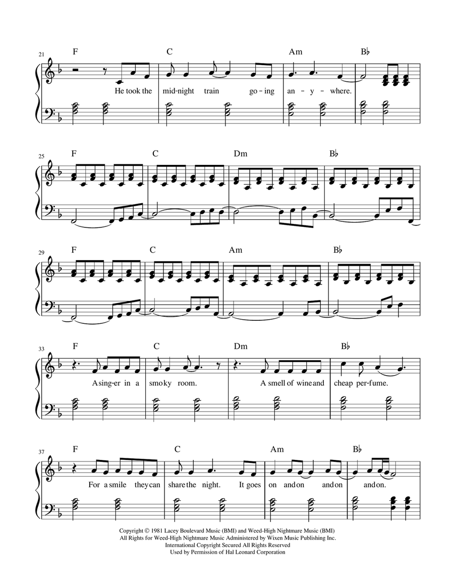 Don't Stop Believin' Piano, Vocal scores gallery preview page 2