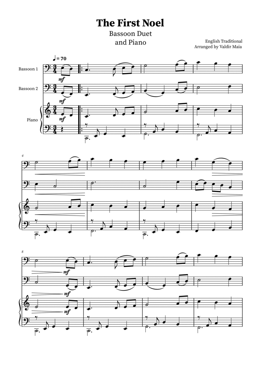 The First Noel - Bassoon Duet and Piano Woodwind Duet scores gallery preview page 1