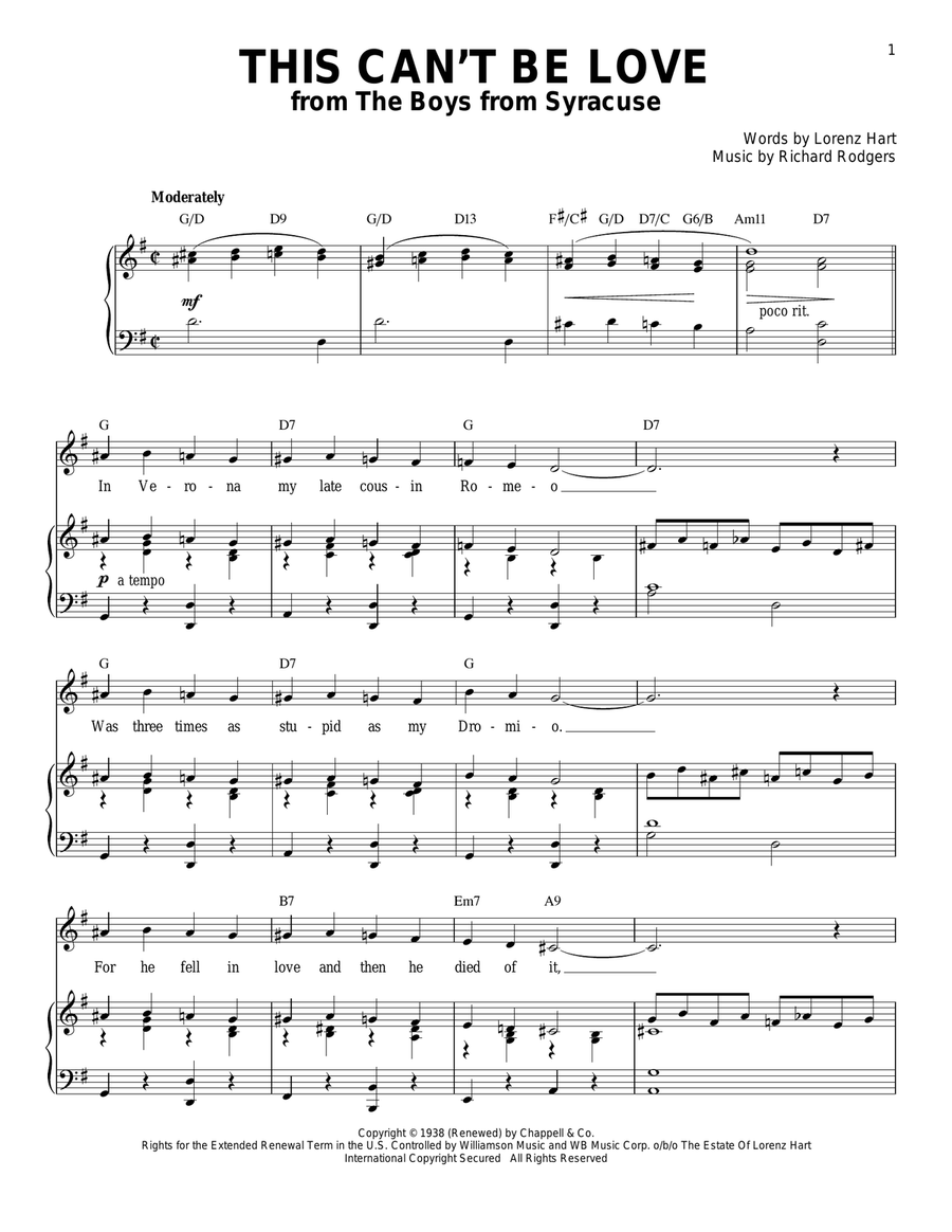 This Can't Be Love This Can't Be Love Piano, Vocal scores gallery preview page 1