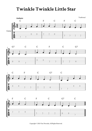 Twinkle Twinkle Little Star - (C Major - with TAB, Chords)