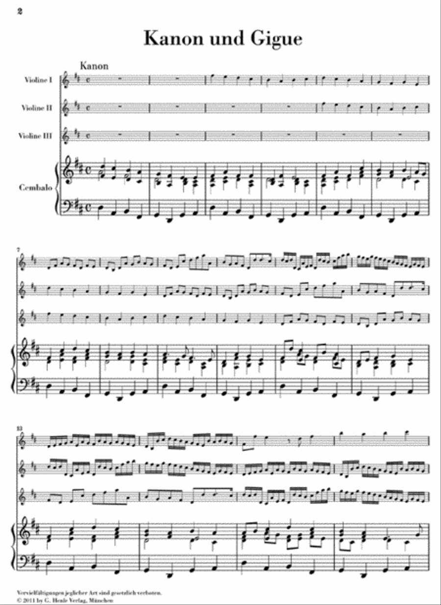 Canon and Gigue for Three Violins and Basso Continuo in D Major String Orchestra scores gallery preview page 2