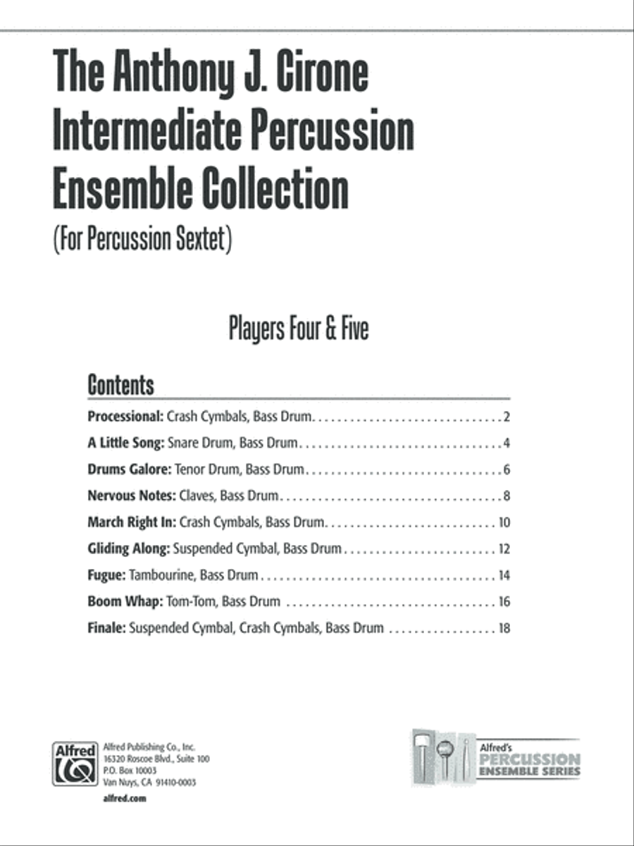 The Anthony J. Cirone Intermediate Percussion Ensemble Collection: 4th & 5th Percussion Percussion Ensemble scores gallery preview page 1