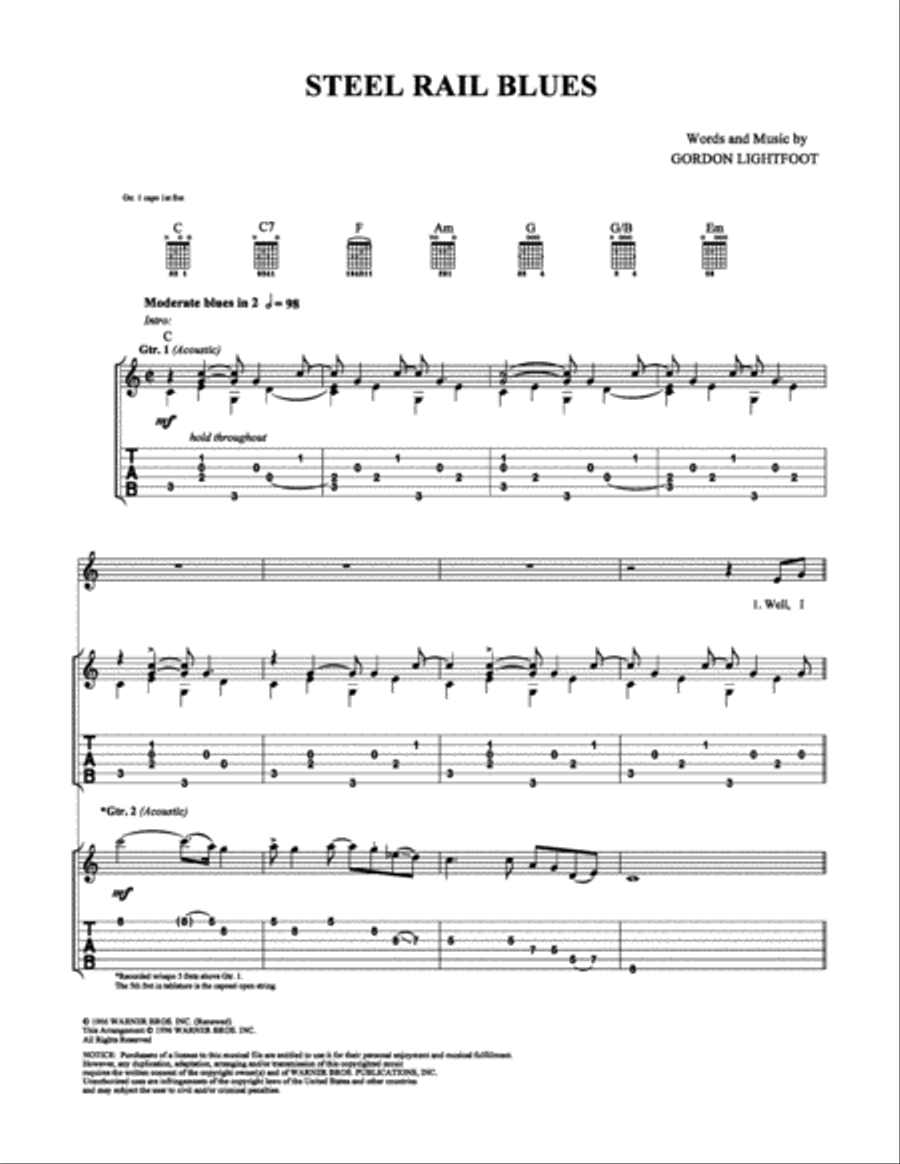 Steel Rail Blues Guitar Tablature scores gallery preview page 1