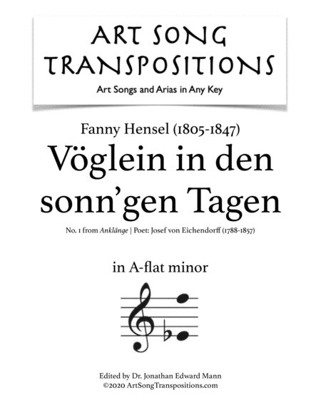 HENSEL: Vöglein in den sonn'gen Tagen (transposed to A-flat minor)