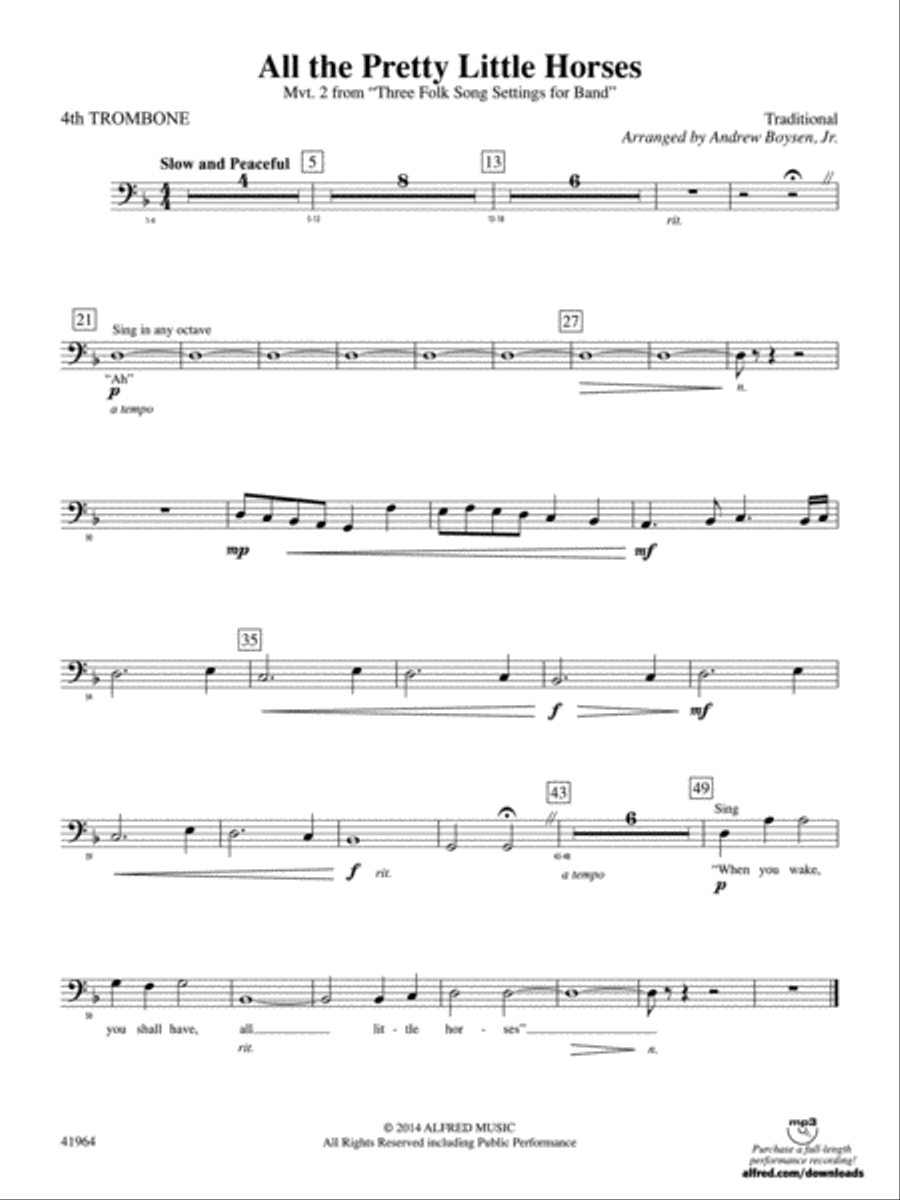 All the Pretty Little Horses: 4th Trombone Concert Band scores gallery preview page 1