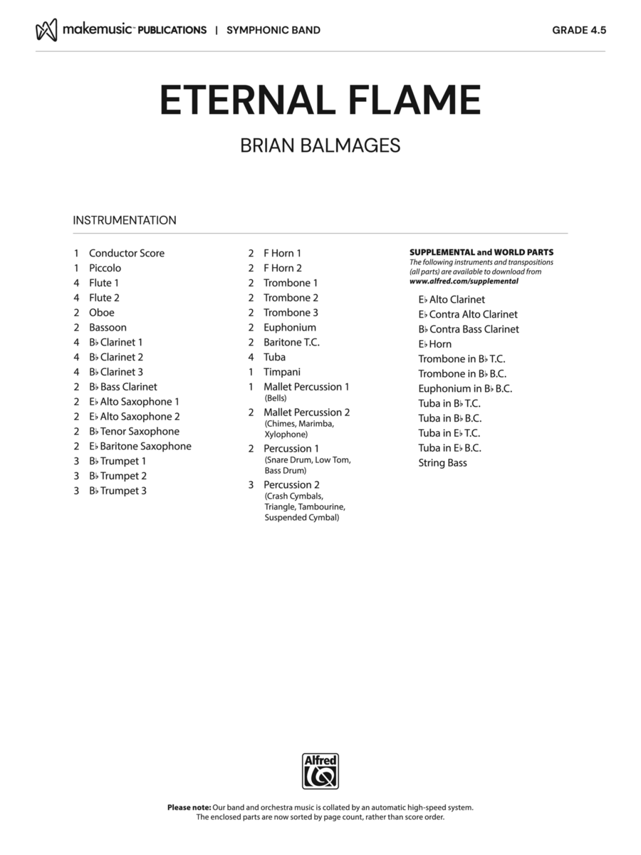 Eternal Flame: Score Eternal Flame: Score Concert Band scores gallery preview page 1