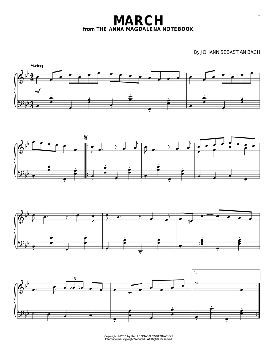 March In D Major [Jazz version] Piano Solo scores gallery preview page 1